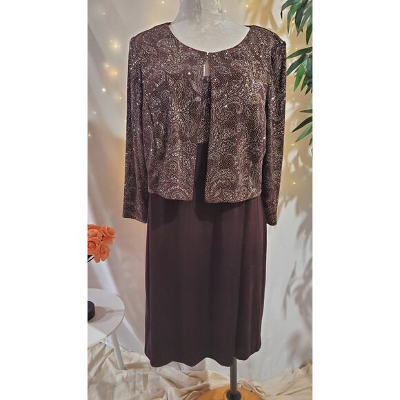 Patra Vtg Paisley Glitter Slinky Stretch 2 Pc Jacket Dress Set Size 16 Sparkle - Picture 1 of 12